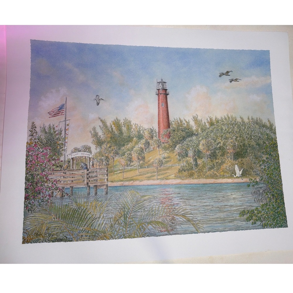 Vintage 1990-2000 Jupiter Inlet Lighthouse Art Print Unisex 22x28